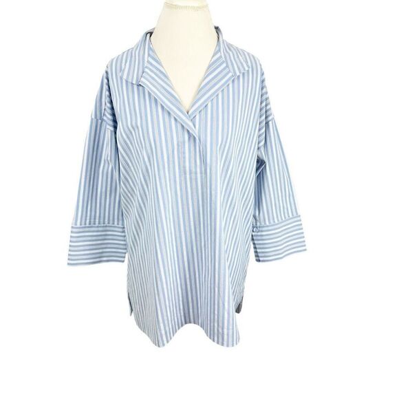 J. Jill Tops - J. Jill Blue Striped Vertical Tunic Top Lagenlook Popover V-Neck Artsy Size L